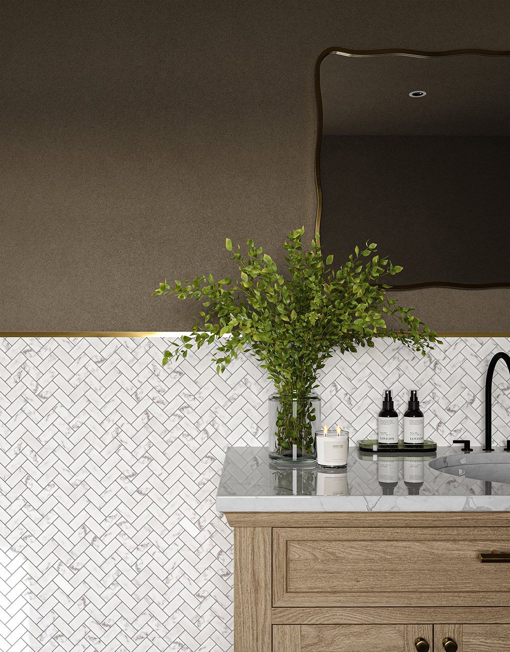 Thora White Marble Herringbone Mosaic 1