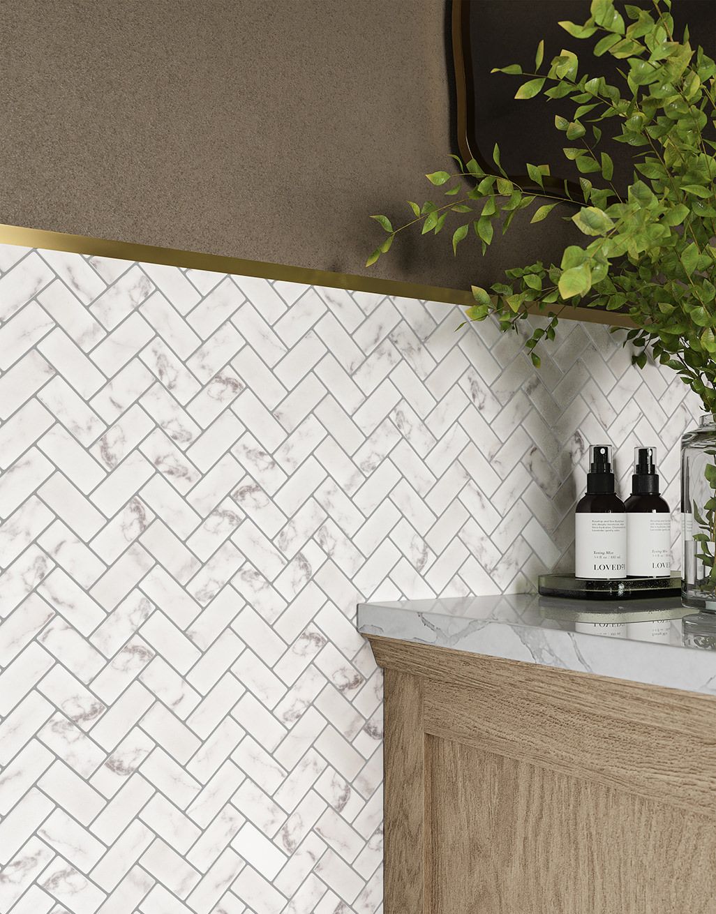 Thora White Marble Herringbone Mosaic 2