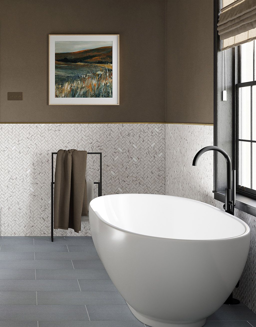 Thora White Marble Herringbone Mosaic 3