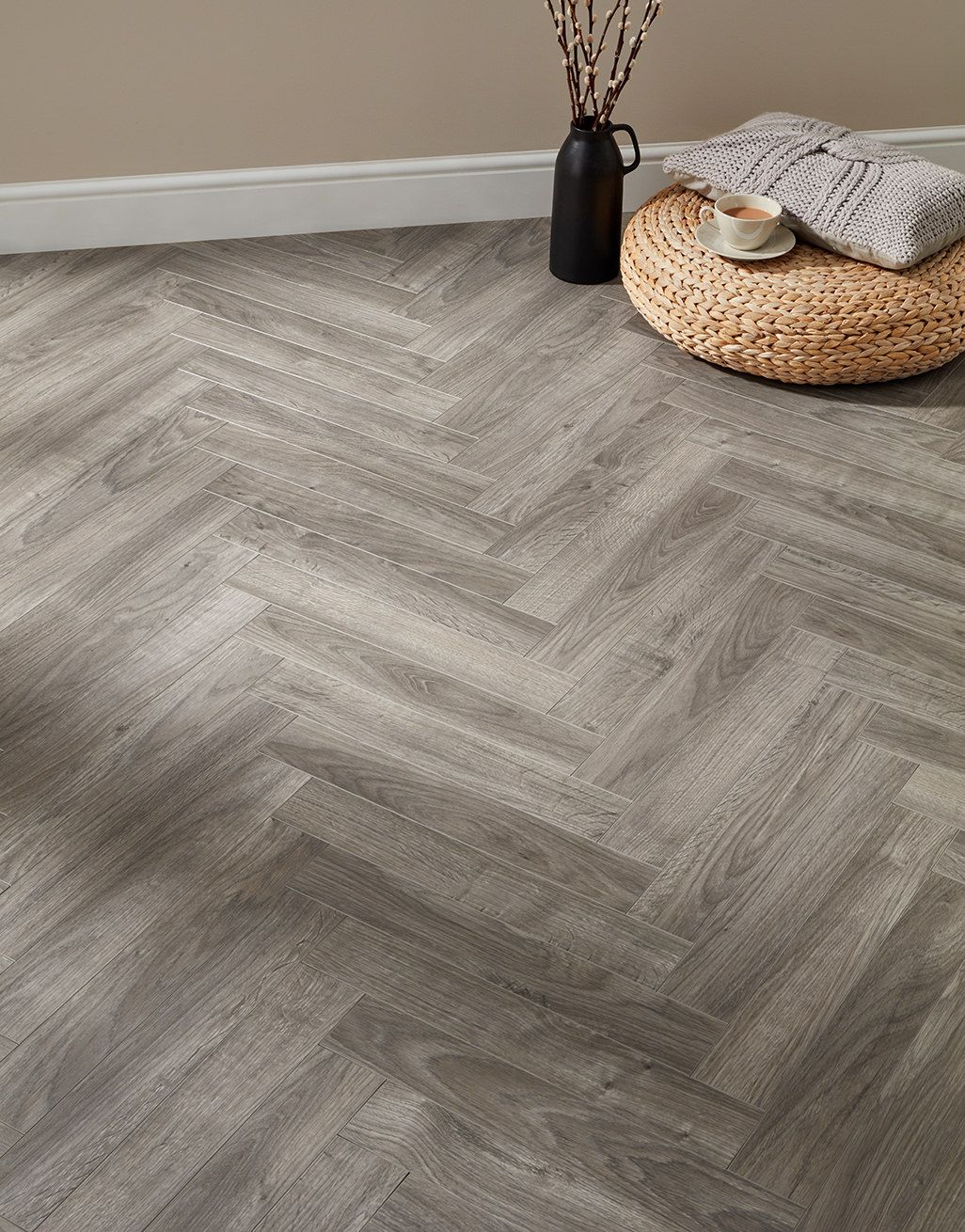 Vintage Chateau Herringbone - Light Grey Laminate Flooring 1