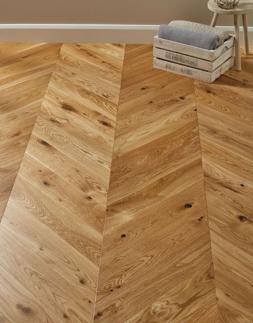 Chelsea Chevron - Golden Oak Brushed & Lacquered Engineered Wood Flooring