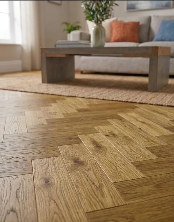Bayswater Herringbone - Golden Oak Brushed & Lacquered Engineered Wood Flooring