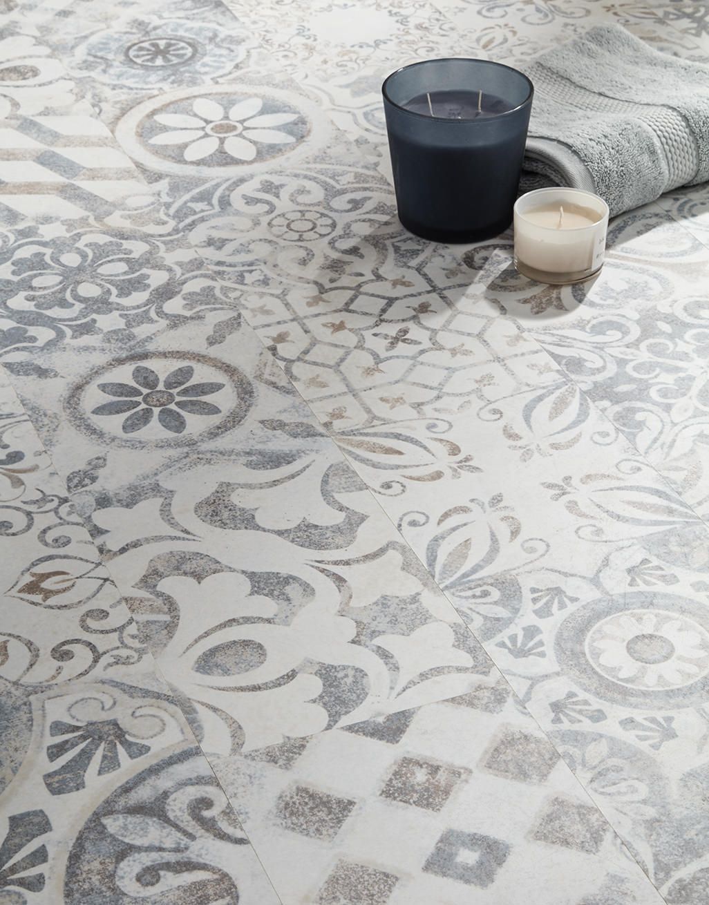 Retro Blue Grey Laminate Flooring, Grey Patterned Vinyl Floor Tiles Uk
