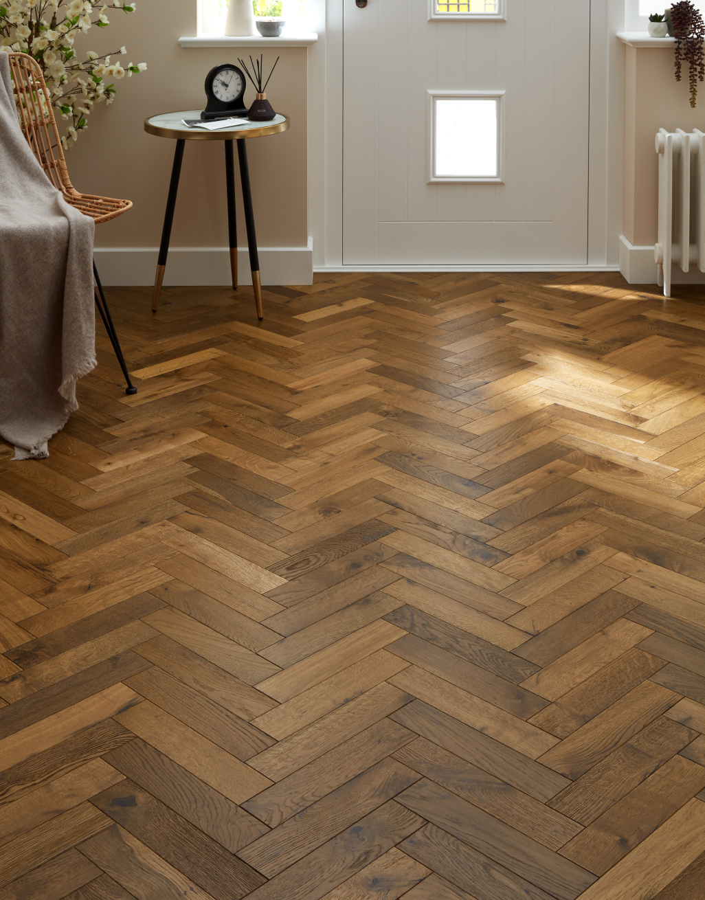 Artisan Herringbone Crafted Golden Oak Brushed & Lacquered Engineered Wood Flooring