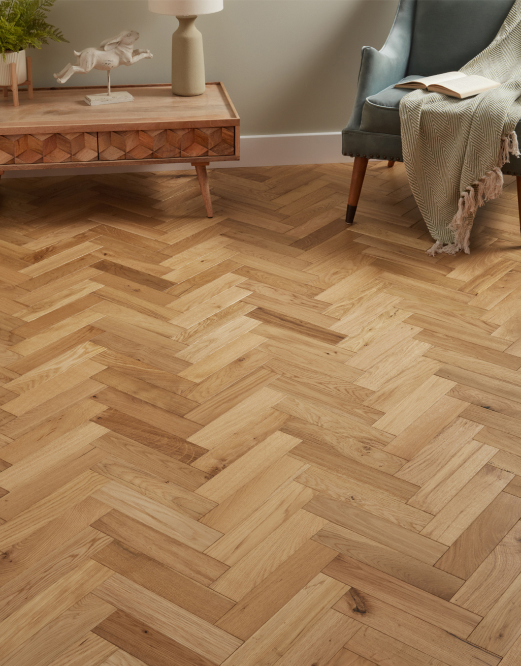 Artisan Herringbone Natural French Oak Brushed & Lacquered Engineered Wood Flooring