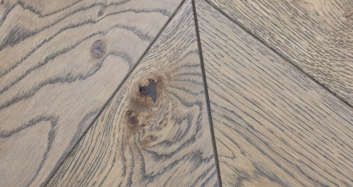 Brushed Grey Chevron Oak Solid Wood Flooring - Descriptive 3