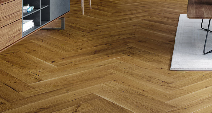 Bayswater Herringbone - Golden Oak Brushed & Lacquered Engineered Wood Flooring - Descriptive 1