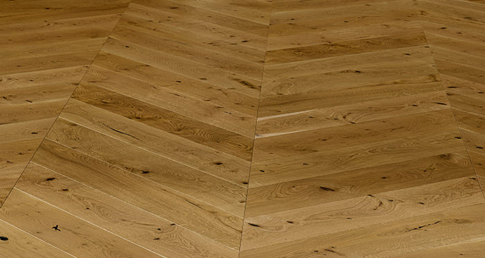 Chelsea Chevron - Golden Oak Brushed & Lacquered Engineered Wood Flooring - Descriptive 2